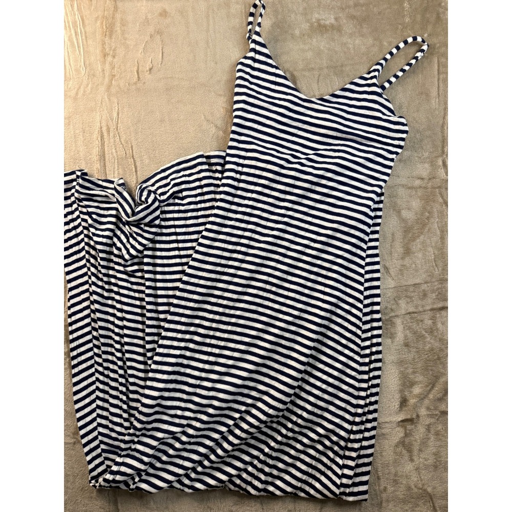 Forever 21 Womens Navy Blue White Striped Spaghetti Strap V-Neck Maxi Dress S
